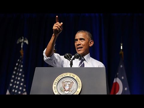 الرئيس الأميركي باراك أوباما يدعم هيلاري كلينتون من أوهايو