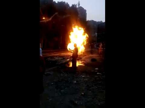 شاهد انفجار ماسورة غاز في شارع الهرم